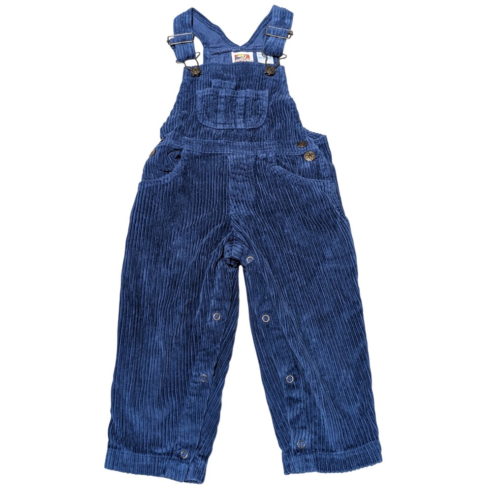 Peek-A-Babe Overalls Kids 2T Blue Corduroy Bib Carpenter Snap Leg Vintage Style